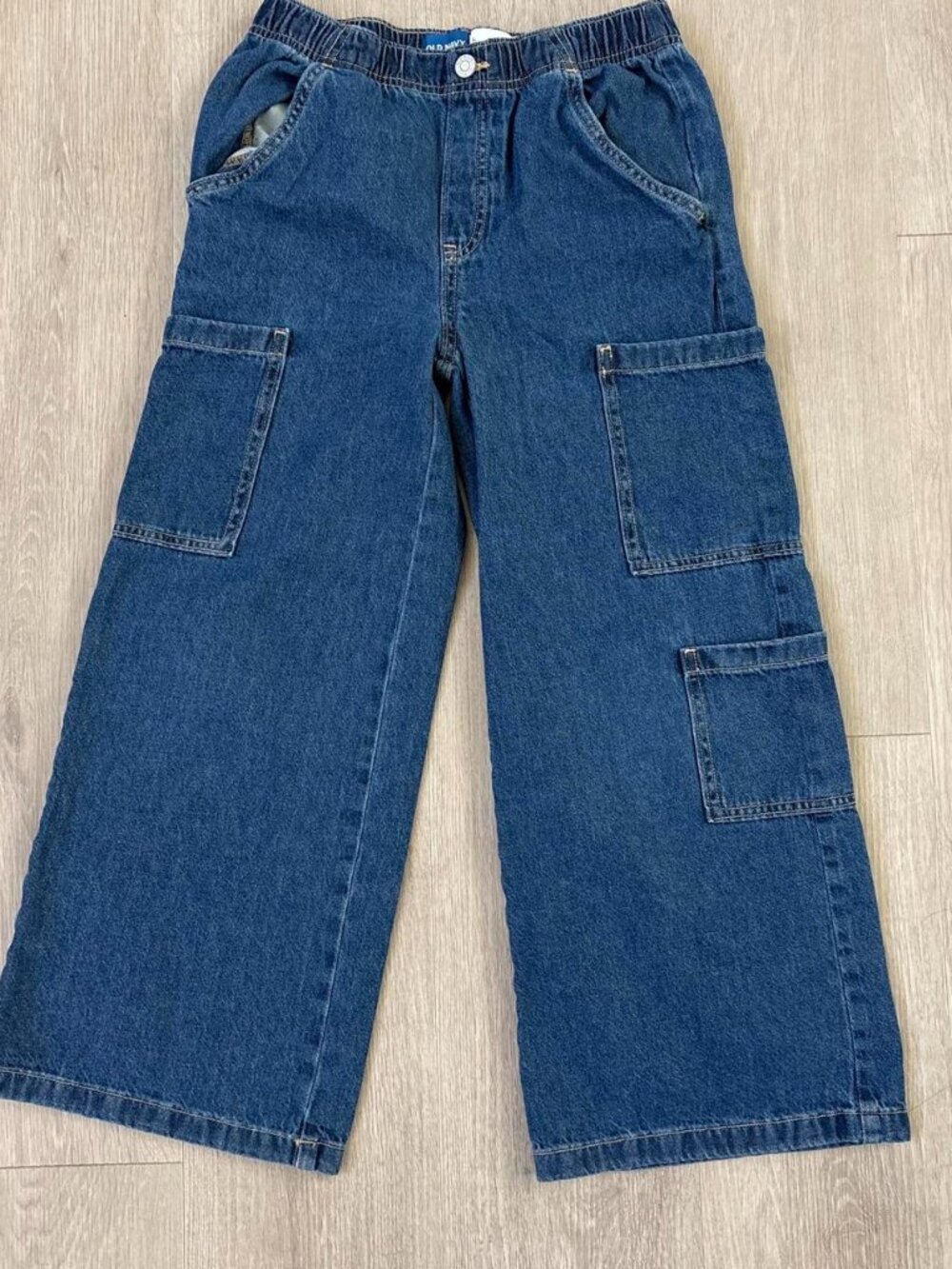 Old Navy Girls High-Waisted Pull-On Super Wide-Leg Cargo Jeans Size 10–12